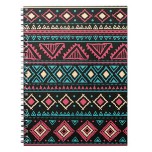 Caderno Espiral Padrão tribal vintage sem descontinuidades étnic