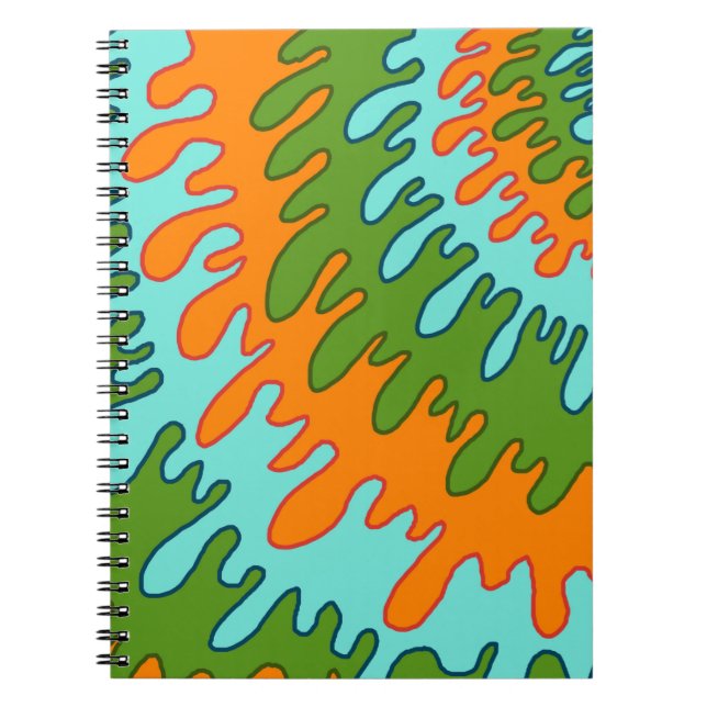 Caderno Espiral Padrão Trippy Green Orange Liquid Stripe Y2K (Frente)