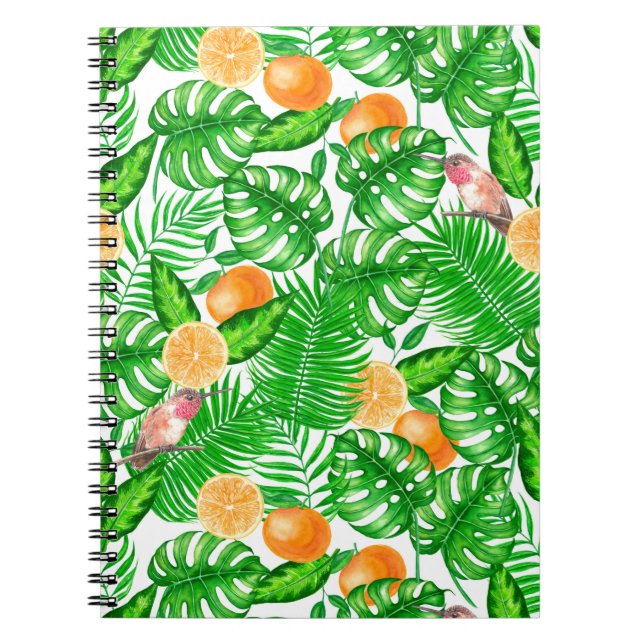 Caderno Espiral Padrão tropical, beija-flores II (Frente)