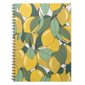 Caderno Espiral Padrão tropical com limões amarelos.