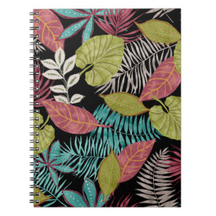 Caderno Espiral Padrão tropical feito com fundo escuro e chumbo