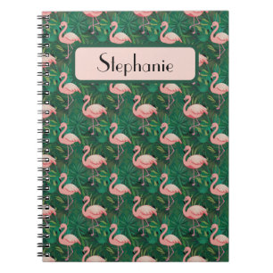 Caderno Espiral Padrão Tropical Flamingo Personalizado