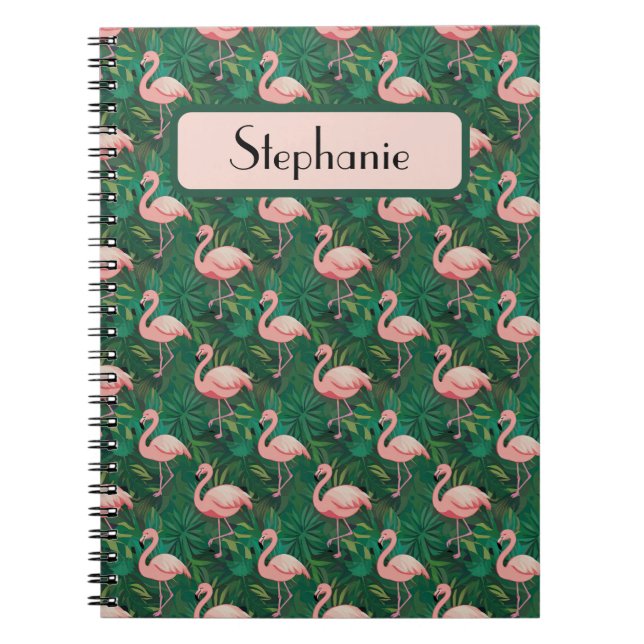 Caderno Espiral Padrão Tropical Flamingo Personalizado (Frente)