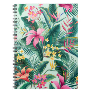Caderno Espiral padrão tropical floral sem costura com hibisco e