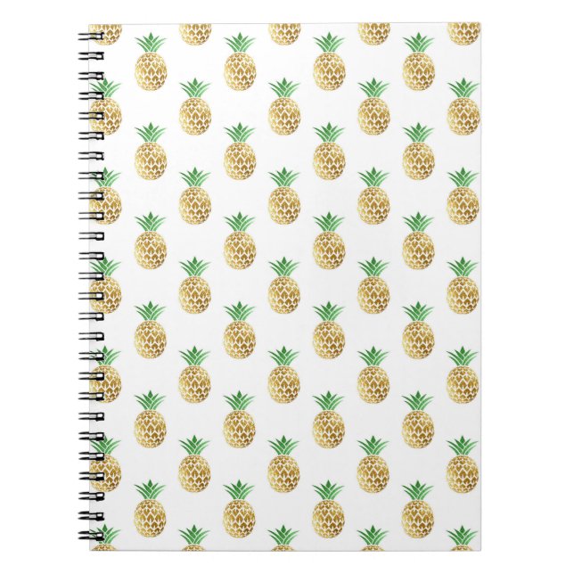 Caderno Espiral Padrão tropical havaiano de abacaxi de folha de ou (Frente)