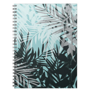 Caderno Espiral Padrão tropical preto azul claro