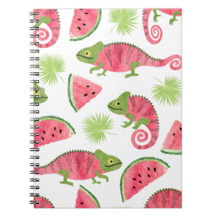 Caderno Espiral Padrão tropical sem costura com aquarela fofa cha