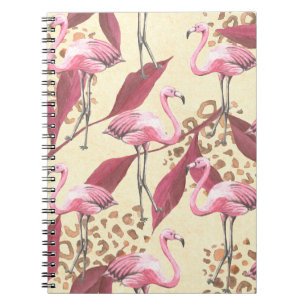 Caderno Espiral Padrão tropical sem costura com flamingo cor-de-ro