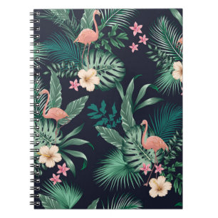 Caderno Espiral padrão tropical sem costura com folhagem esmagador