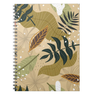 Caderno Espiral Padrão tropical sem costura com plantas, folhas, d