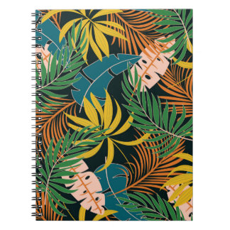 Caderno Espiral Padrão tropical sem costura de Verão com amarelo v