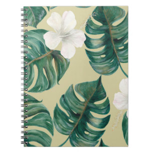 Caderno Espiral Padrão tropical uniforme de aquarelas com p exót