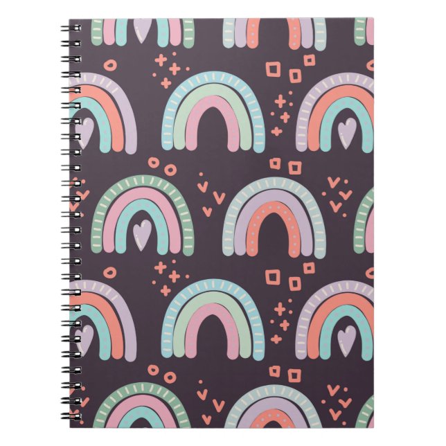 Caderno Espiral  padrão uniforme com arco-íris e clipe de gotas de (Frente)