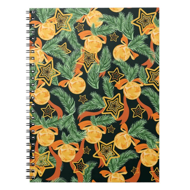 Caderno Espiral padrão uniforme com folhas de pinheiro, estrela (Frente)