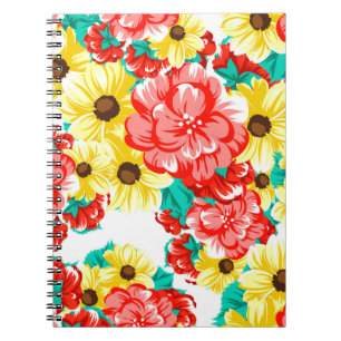 Caderno Espiral padrão uniforme de abstrato elegância com bac flor