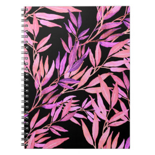 Caderno Espiral Padrão uniforme de aquarela com folhas. Bright su