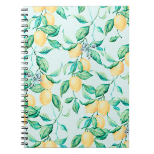Caderno Espiral Padrão uniforme de aquarela de limão
