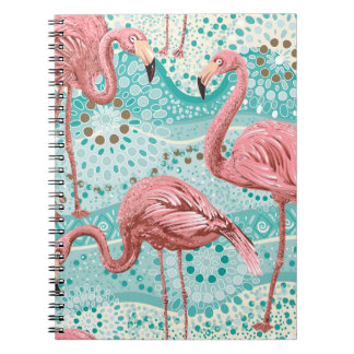 Caderno Espiral Padrão uniforme de flamingos cor-de-rosa