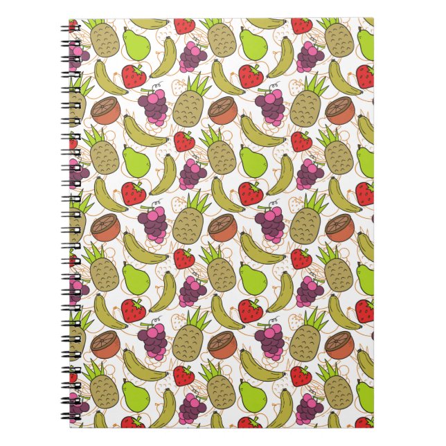 Caderno Espiral padrão uniforme de fruta | Padrão da superfície da (Frente)