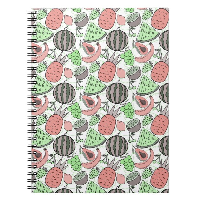 Caderno Espiral padrão uniforme de fruta | padrão da superfície da (Frente)
