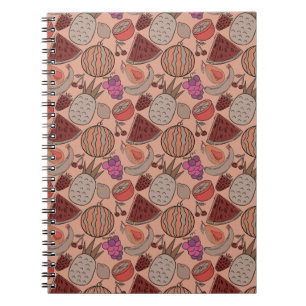 Caderno Espiral padrão uniforme de fruta   padrão da superfície da