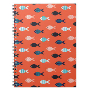 Caderno Espiral padrão uniforme de peixes de vintage. Captura de