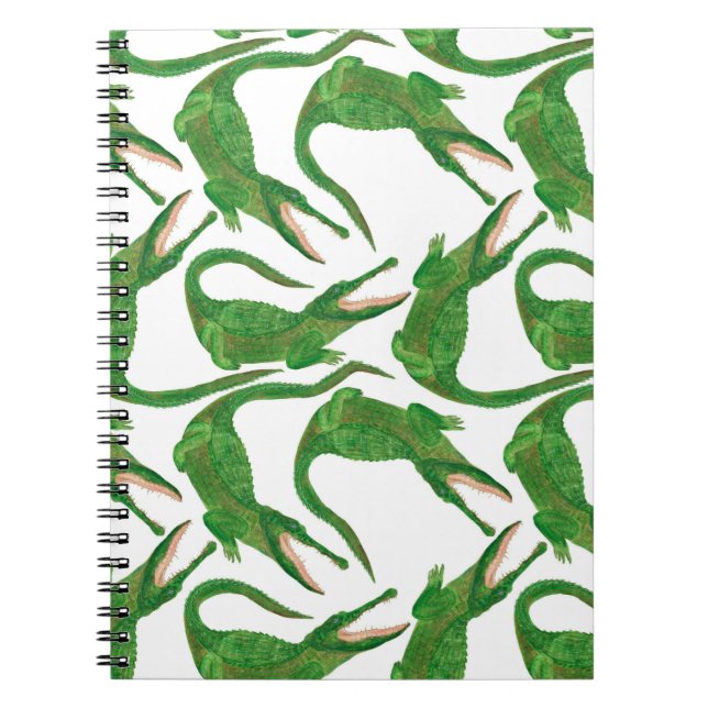 Caderno Espiral padrão uniforme de pintura de aquarela com crocodi (Frente)