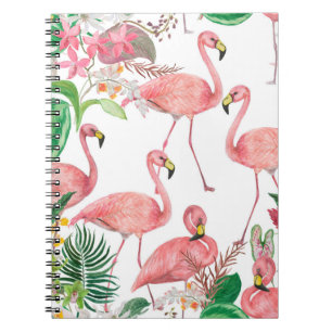 Caderno Espiral Padrão uniforme de pintura por aquarela com flamin