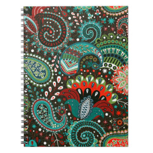 Caderno Espiral Padrão uniforme floral com elementos paisley