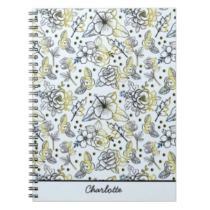 Caderno Espiral Padrão uniforme floral grande floração personaliza