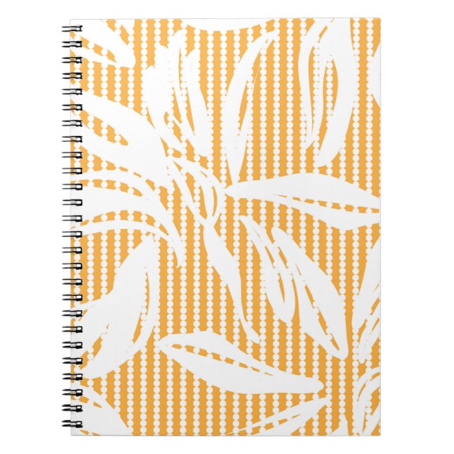 Caderno Espiral Padrão uniforme Floral Laranja com fundo estriado (Frente)