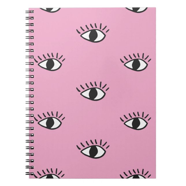 Caderno Espiral Padrão uniforme moderno com olhos desenhados à mão (Frente)