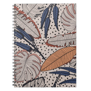Caderno Espiral padrão uniforme tropical abstrato criativo em bac