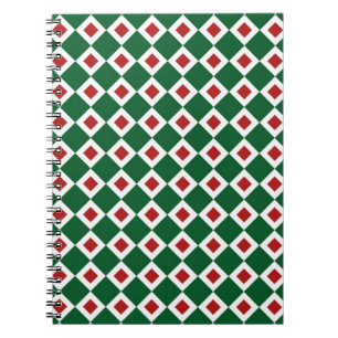 Caderno Espiral Padrão Verde, Branco, Diamante Vermelho