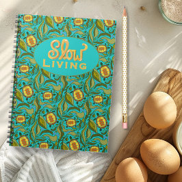 Caderno Espiral Padrão Verde de Vida Lenta Arte de Tartaruga