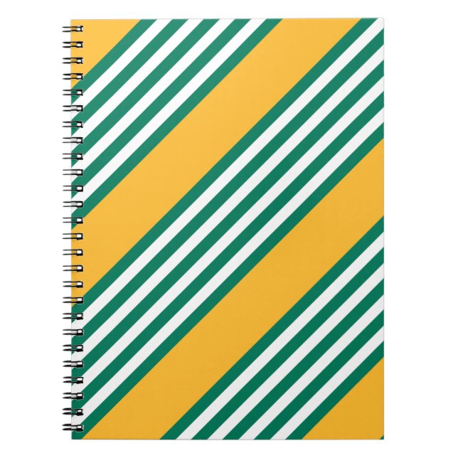 Caderno Espiral Padrão verde e branco de cinco faixas com amarelo (Frente)