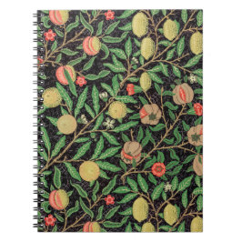 Caderno Espiral Padrão verde e Fruta vermelha de William Morris.