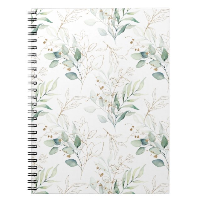 Caderno Espiral Padrão Verde Pastel Floral Verde (Frente)