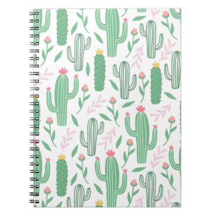 Caderno Espiral Padrão Verde Roxo Planta Cacto