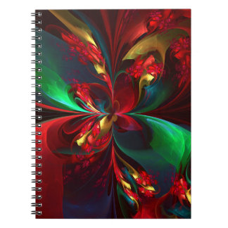Caderno Espiral Padrão Verde Vermelho Abstrato Floral Moderno #11