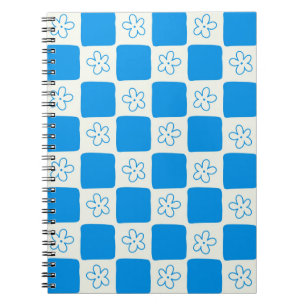 Caderno Espiral Padrão Verificado de Flor Azul de Pré-Disquete