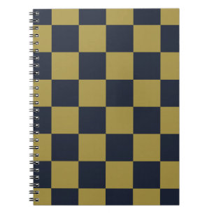 Caderno Espiral Padrão Verificado Dourado e Marinho Elegante