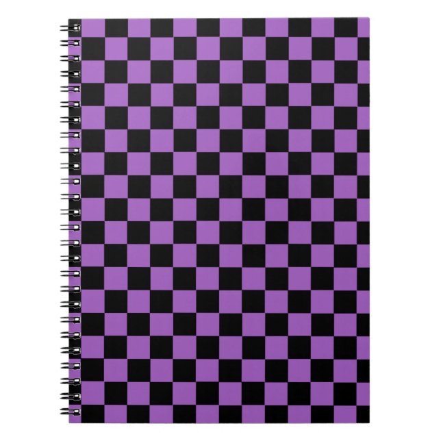 Caderno Espiral Padrão verificado em lavanda e preto (Frente)