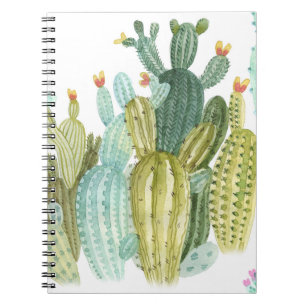 Caderno Espiral Padrão Vintage Cactos Blooming Watercolor