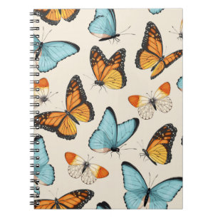 Caderno Espiral padrão vintage com borboleta trópica detalhada
