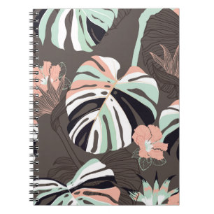 Caderno Espiral Padrão Vintage Seamless. Fl tropical contemporâneo