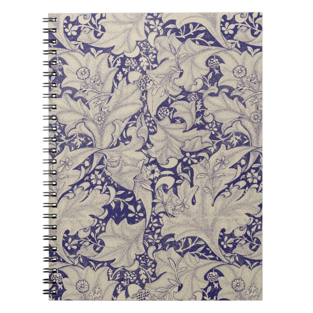 Caderno Espiral Padrão Wallflower Azul Antigo de William Morris (Frente)