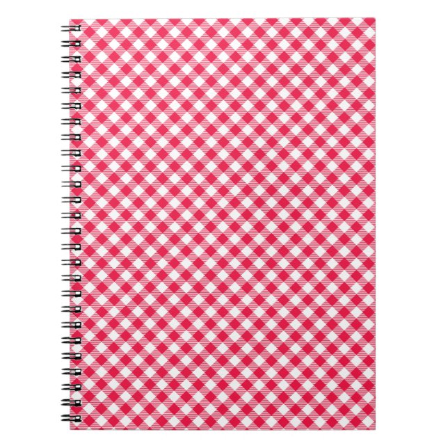 Caderno Espiral Padrão Xadrez Vermelho e Branco Clássico Rústico (Frente)