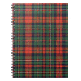 Caderno Espiral Padrão Xadrez Vermelho e Verde Clássico Escocês