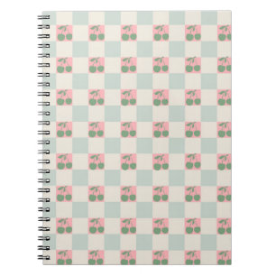 Caderno Espiral Padrão Y2K de Cherry Estético Rosa Verde Verificad